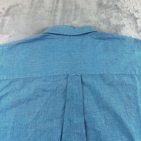 Woolrich Mens LARGE Shirt 100% Cotton Button Down Blue Striped Duck Embroidery - Picture 10 of 10